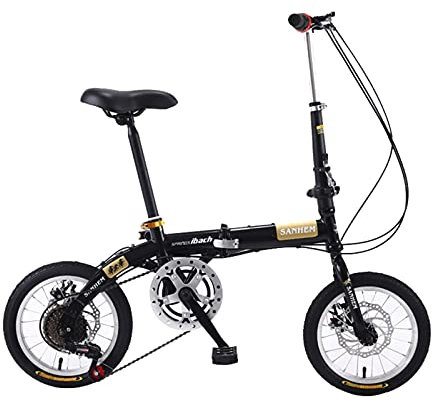 ZXQZ Bicicleta Plegable de 14 Pulgadas Bicicletas de Velocidad para Adultos Bicicletas para Damas Marco de Acero de Alto Carbono Bicicletas para Estudiantes (Color : Black)