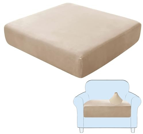 SHUOJIA Sofa Seat Cushion Covers, Stretch Velvet Sofa Cover, Non-Slip Couch Cushion Covers Replacement for Individual Cushion,with Elastic Fabric,Machine Washable (Beige,Large-1-Seater)