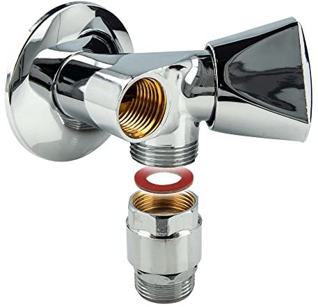 tecuro Zusatz - Geräteventil mit Schlauchtülle, Rohrbelüfter & Wandrosette, MS-hochglanzverchromt - 22225-RWD