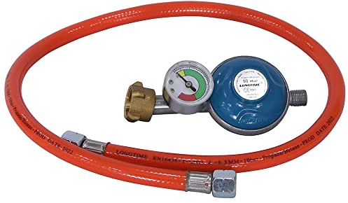 Melko Gas Schlauch + Druckminderer inkl. Manometer Gasregler 80CM Regeler Propan Butan Gas Umfüllschlauch Gasgrill Heizstahler Gaskocher Druck