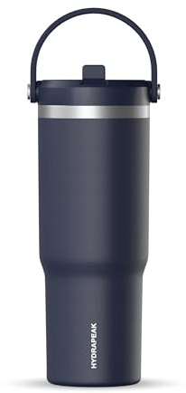 Hydrapeak Nomad 32oz Stainless Steel Insulated Travel Tumbler with Handle & Straw Lid, Leakproof, Cupholder Friendly, Back to School, College Dorm, Gym & Everyday Hydration, Cold 24 Hours (Navy)