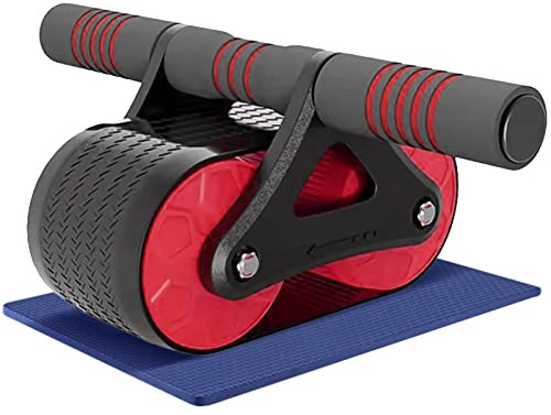 LAPONO Rueda Abdominal Rodillo Abdominales,Equipo de Entrenamiento Básico Ab Rodillos ABS Rebote Automatic y Doble Rueda con Alfombrilla Para Deporte En Casa Equipo De Núcleo Ejercicio (Rojo)