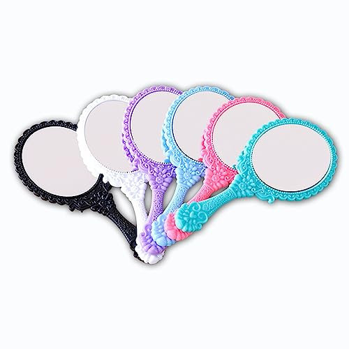 KALUROIL 6 PCS Handspiegel mit Griff für Make-up und Reisen - Tragbare Kosmetikspiegel in 6 leuchtenden Farben, 7 Zoll lang
