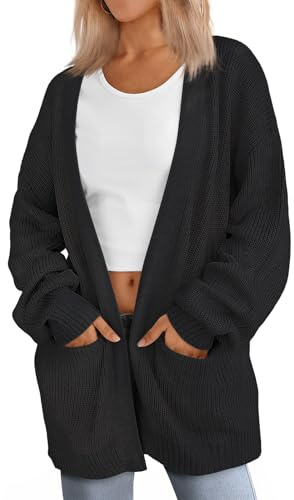 LILLUSORY Womens Cardigan Sweater Fall Fashion Outfits Clothes 2025 Teacher Work Office Old Money Long Oversized Winter Travel Cozy Chunky Knit Winter Essential Business Casual Clothing Black