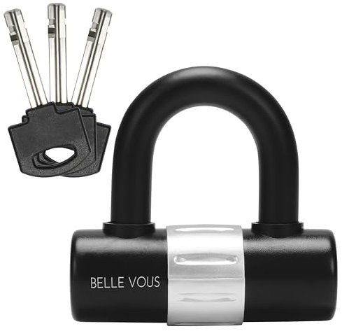 Belle Vous Black Heavy Duty U Lock Bicycle Chain Shackle with 3 Keys - 15mm Anti-Theft and Anti-Cut Security Lock - Hardened Steel Disc Lock for Locking Up Bike, Motorcycle, Moped or Gate