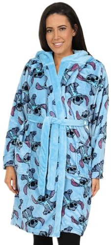 Disney Womens Lilo and Stitch Stitch Blue Fleece Dressing Gown Fleece Hooded Ladies Robe (8-10)