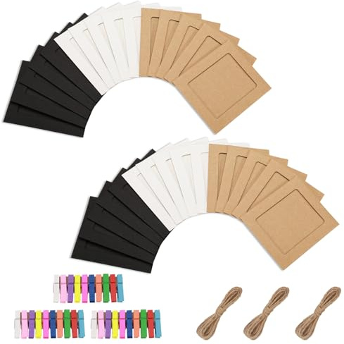 Modixun 30pcs Paper Picture Frames 3x4, Cardboard Photo Frames, Hanging Picture Frames Photo String with Clips for Wall Photo Banner Photo Garland Display, 3x4