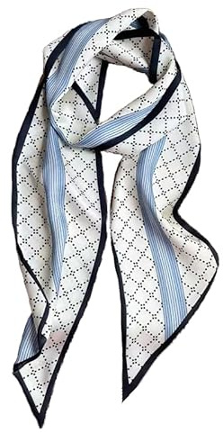 GIMIRO Sciarpa in seta satinata, 148 x 13,5 cm, cravatta a doppio strato, per blazer, cappotto, abito, 45# crema/blu, unisex, 148cm x 13,5cm