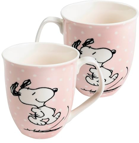 United Labels The Peanuts Tasse Snoopy 280 ml, Rosa mit Punkten, Kaffeebecher aus Keramik, Kaffeetasse