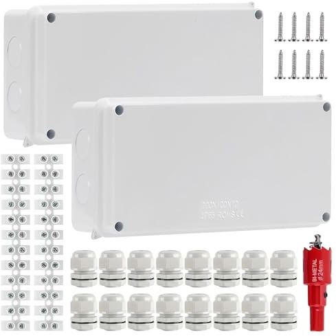 2pcs Aufputz Abzweigdose, Kabelabzweigkasten, Aufputz Verteilerdose, Klemmkasten Ip65 Verteilerkasten, Verteilerdose Außen Wasserdicht Für Ø12-15mm(200x100x70mm)