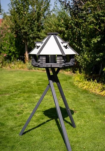 Vogelhaus V13 XXL Stein Weiss, grau (Vogelhaus mit Ständer, anthrazit, weisses Dach)