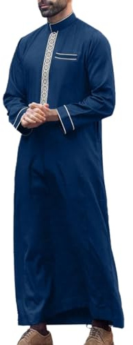 YOSUWOAI Robe caftan islamique Royalty Dubaï pour homme - Col montant - Manches longues - Rétro - Tuniques Abaya - Vêtement de prière ample avec broderie - Islam - Vêtements arabes pour homme, O