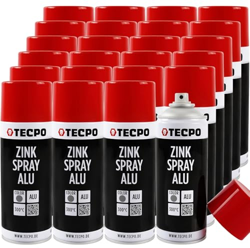 TECPO 24 aerosoles de zinc para metal y aluminio claro, 400 ml, zinc, aluminio, pintura antioxidante, protección contra la corrosión, revestimiento de imprimación, protección de metal
