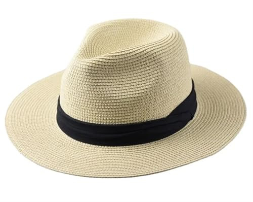 EnxJire Chapeau de Paille Chapeaux de Plage à Large Bord en Paille for Hommes et Femmes, Grande Taille XL61-64cm, Chapeaux de Soleil d'été for Dames, Chapeau Fedora 55-57cm 58-60cm(Beige,M 55-57cm)