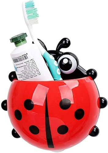 Red Toothbrush Holders,Cute Seven-Star Ladybug Toothbrush with Suction Cup No Drill Insect Shape Toothbrush Holder for Kids Bathroom Powerful Suckers Bathroom Accessories Dispensers Holders