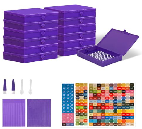 MOSA BEAR 12pcs Large Anti Static Diamond Art Storage Container Trays With Lids, Diamond Painting Storage Trays, Stackable Craft and Bead Storage Organizer & Line-Up, Diamond Art Accessories Tools