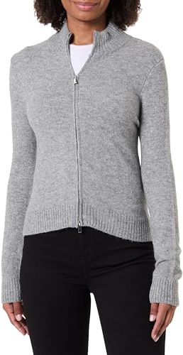 Springfield High Neck Cardigan with Front Zipper, Grey, XL para Mujer