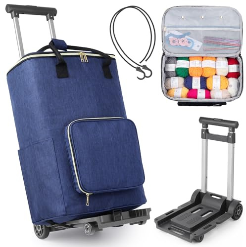 Coopay Rolling Craft Bag, Detachable Trolley Knitting Bag on Wheels, Large Sewing Bags for Sewing Machine, Large Yarn Storage Bags with Compartments and Pockets, Yarn Storage Organizer
