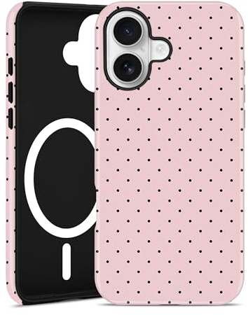 Jusy Magnetiskt prickigt fodral för iPhone 17, Rosa | Kompatibel med MagSafe, söt estetisk prickig design, TPU och PC skyddande stöttåligt fodral