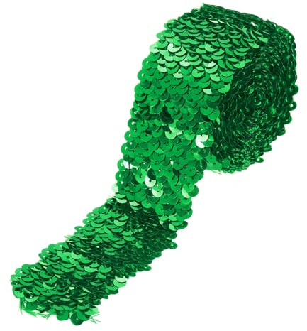 QUARKZMAN 2.2 Iarde 2 Pollici Nastro Elastico Con Paillette, 5 File Paillette Piatte, Tipo Stoffa Per Artigianato Cucito Fai Da Te Frangia, Verde