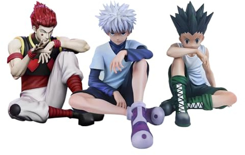 Noowye Set da 3 pezzi Killua Zoldyck + GON · Freecss Action Figure Anime Hisoka Figure Sedute Statua Cartoon Modello PVC Anime Decorazione Desktop Auto Ornamento