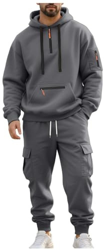 Tracksuit Mens Full Set Men's Tracksuit Quarter Zip Hoodie with Hood Jogging Bottoms Hooded Sweatshirt and Sweatpants Set Gym Jogging Top Bottoms Joggers (Dark Gray, L)
