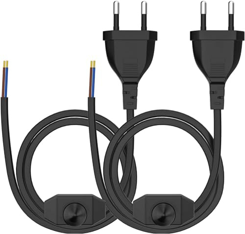 KEAGAR Europeiskt Nätkabel Med Brytare [2 Stycken], 5M Kabel Med Brytare Och Europeisk Kontakt, 40W, Dimmer För LED-Lampor, Belysning, Lampor, Ljuskällor, Svart