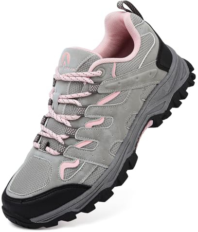 Unitysow Hiking Boots Men’s Women’s Walking Shoes Trainers Low Rise Trekking Climbing Shoes Outdoor Backpacking Camping Sneaker,Grey Pink,7 UK