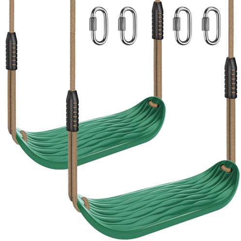 SELEWARE Kraftiga gungstolar för barn och vuxna, halkfria platt plastträd gungstol ersättning med justerbara rep, lekplats gungset tillbehör, grön, 2-pack