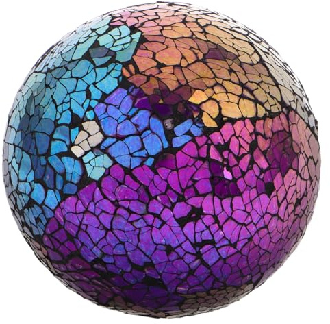 OSALADI 1Pcs 4-inch Mosaic Glass Sphere Balls for Garden and Home Décor | Colorful Purple Decorative Orbs , 10cm Reflective Glass Spheres for Vases and Table Accents