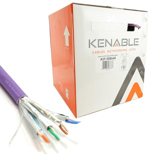 kenable Cat6A S/FTP Network Cable Reel | 10 Gigabit Ethernet | Solid Copper LSZH Low Smoke | Shielded Twisted Pair | Purple 305m