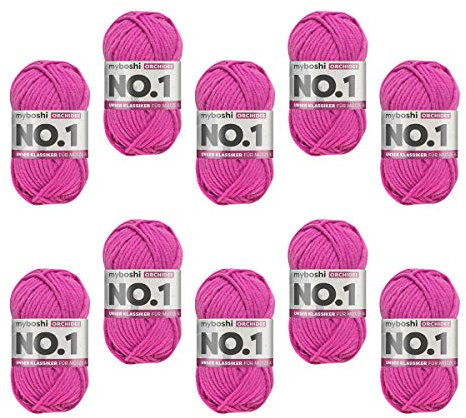 myboshi No.1 Wolle zum Häkeln und Stricken, Schnellstrickgarn, langlebige Mützenwolle, Strickwolle, Häkelwolle, mulesing-frei, 50g, Ll 55m Rosa (Orchidee) 10 Knäuel