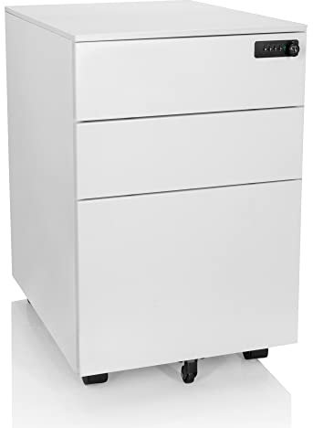 hjh OFFICE 743022 Rollcontainer Color OS I Stahl Weiß Schubladenschrank mit Rollen, A4 Hängeregister, abschließbar