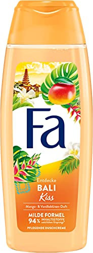 Fa Duschcreme Bali Kiss (250 ml), pflegendes Duschgel mit dem sommerlich-leichten Duft von Mango & Vanilleblüten, Duschpflege mit milder Formel