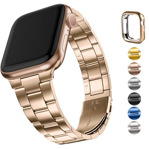 Fullmosa Metallarmband Kompatibel mit Apple Watch Armband 40mm 42mm 41mm 38mm Damen Herren, Kein Werkzeug Erforderlich Bands für iwatch Ultra/SE 3 2 1 Series 11 10 9 8 7 6 5 4, Roségold