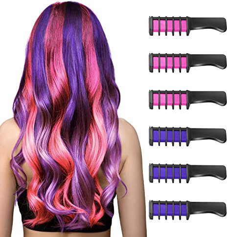 6 Pièces Peigne à Craie pour Cheveux,Cheveux Craie Peignes de Craie Temporaire Dye Couleur de Brosse pour Filles Enfants Cadeau d'anniversaire, Fête, Cosplay(Violet+Rose)