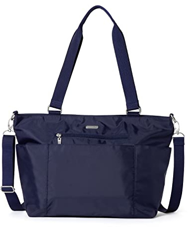 Baggallini Essential Laptop Tote - Work Tote Bag with Laptop Sleeve - Lightweight Travel Crossbody Shoulder Bag for Women, Cadet Navy