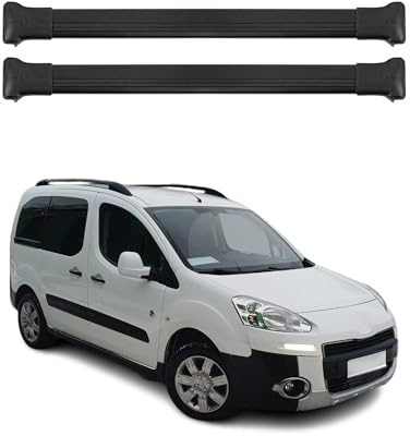 OMAC Barres de Toit en Aluminium pour Peugeot Partner Tepee 2008-2018 – TÜV/DIN 75302:2019 – Charge Max 75 kg – 2 Barres Noir