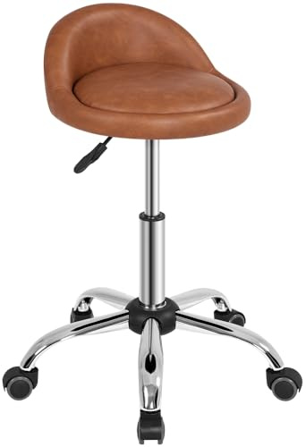 Yaheetech Tabouret à Roulette Erconomique Haut roulettes Coussin de Massage Salon Hauteur Réglable pour Coiffure Cuisine Bureau Clinique Pub Brun Rétro