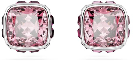 Swarovski Clous d'oreilles Birthstone, Taille Carré, Octobre, Roses, Métal rhodié