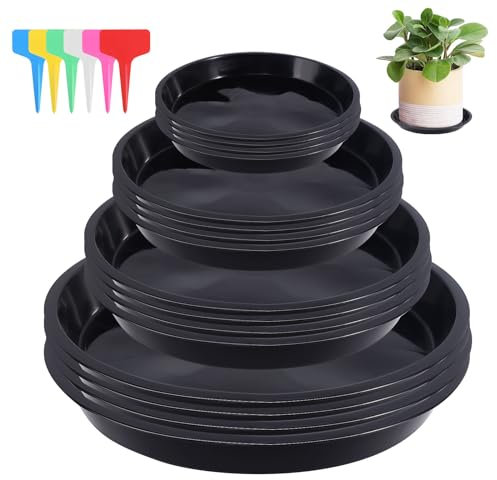 16 Pièces Coupelle Pot de Fleur Soucoupe Pot Fleur Plastique Soucoupes Pots de Fleurs avec 18 Étiquettes sous Pot de Fleur Rond Dessous de Verre pour Plantes D'intérieur et D'extérieur