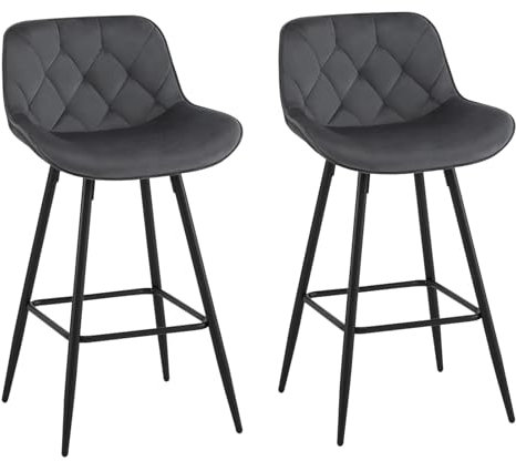 EUGAD Barhocker 2er Set, Barstühle mit Rückenlehne, ergonomischer Polsterhocker mit Samtbezug, Hocker für Bar Kücheninsel Bistro mit Metallbeinen, Dunkelgrau, 1069BY-2