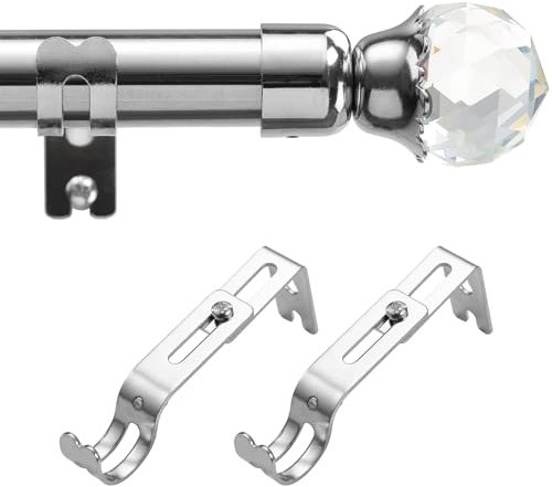 Gardinenstange, Gardinenstange Ausziehbar mit Deko Endstück, 71-210 cm, Stabile Gardinenstangenset Silber Gardienenschiene, Vorhangstange Edelstahl für Schlafzimmer, Wohnzimmer, Kinderzimmer