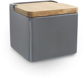 IBILI - Salero Cuadrado Gris 11x11x9,9 cm Cerámica con Tapa de Bambú