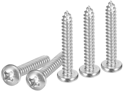 DTGN #12x1-1/2 Phillips Pan Head Self-tapping Screw - 25Pack - Bright Finish 304 Stainless Steel Sheet Metal Screws Wood Screws