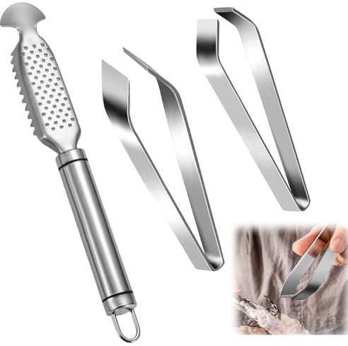 QINGYIWL Squamatore Pesce, Squama Pesce in Acciaio Inox con 2 Pinzetta per Lische Pesce, Raschietto per Squame di Pesce per Cucine Domestiche e Ristoranti