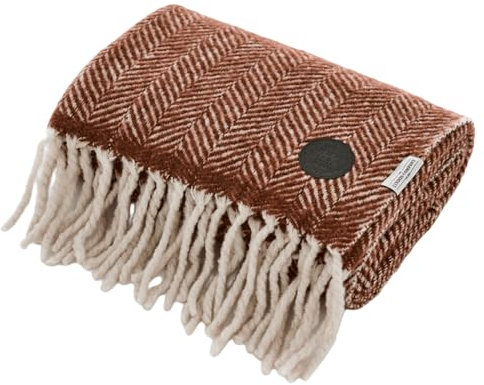 The Lyndon Company Supersoft Moorland 100% Brushed Wool Jacquard Throw Blanket – Luxurious Wool, Ultra Soft & Cozy, Classic Pattern, Perfect for Sofa & Bed – Natural, Green & Burnt Orange [RUSSET]