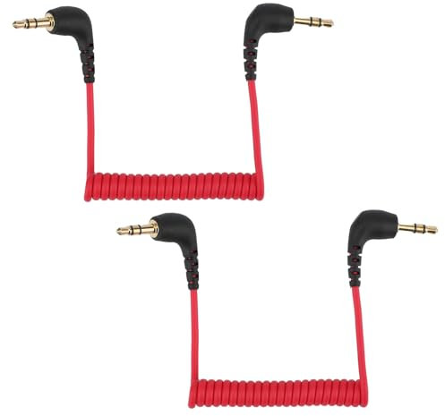 BTFO 2pcs 3.5mm Microphone Cable, Camera Audio Cable 3.5mm TRS Coiled Dual Patch Cable Audio Mic Cord Compatible with DJI Mic 2 & Rode Microphone Wireless Pro (Red)