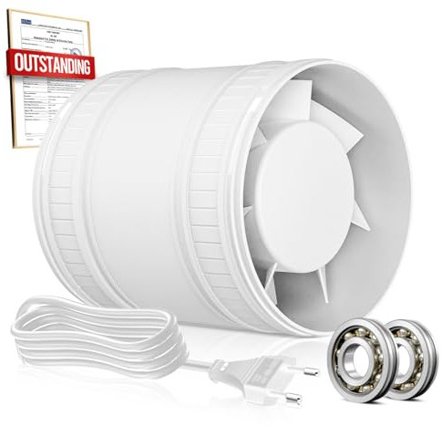 BUMSOU 100mm Extractor de Aire en Línea Compacto con Protección Contra el Sobrecalentamiento, 8W 130m³/h Extractor de Humedad Silencioso Potente, Ventilador Baño Aseo Garaje Tienda Invernadero