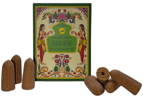 Conos Incienso Reflujo Ruda SREE VANI Golden India - Paquete de 10 Conos blackflow - HOSTENATURA